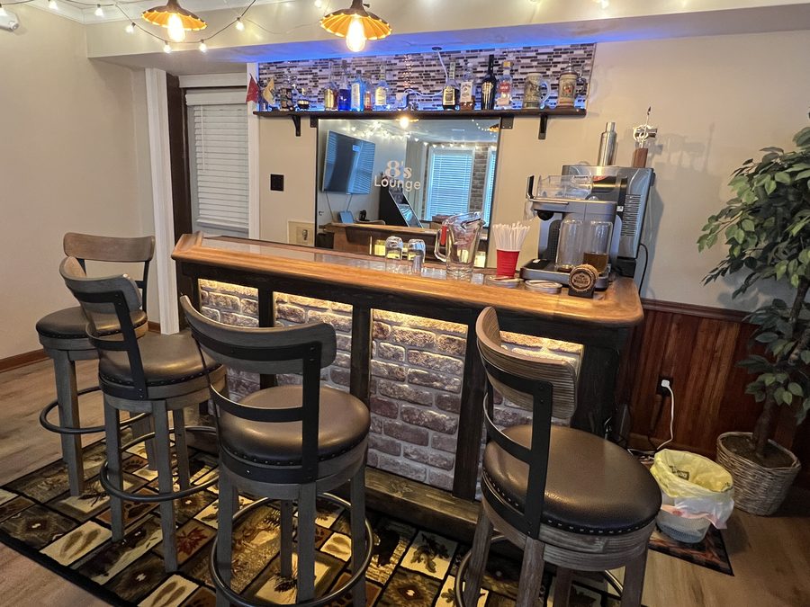 Custom-built bar in the McKula employee lounge